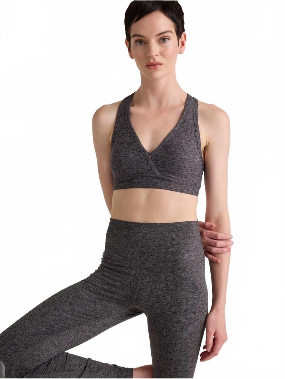 Quince Ultra Soft V-Neck Racer Back Bra Heathered Charcoal Women's Size Large